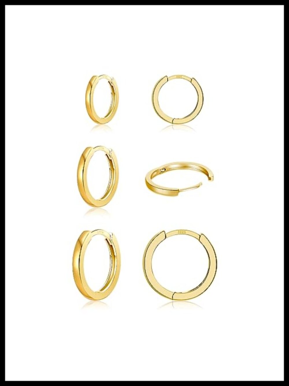 3 Pairs 925 Sterling Silver Small Huggie Hoop Earrings for Women Men